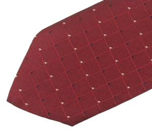 Tommy Hilfiger Burgundy Red 100% Silk Neck Tie Blue Yellow Geo Pattern A090 - Picture 1 of 5