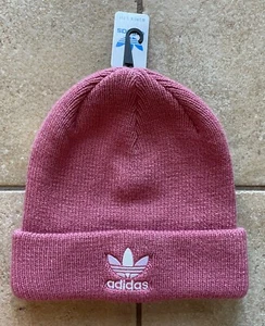 Adidas Beanie Hat Trace Maroon Pink/White-Women's Fit-Originals Trefoil-NWT - Picture 1 of 3