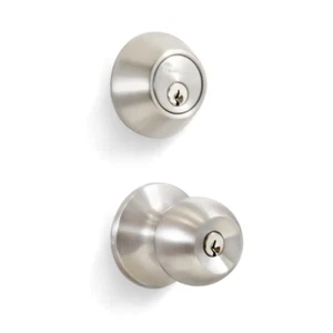 Stainless Steel Entry Door Knob Combo Lock Set with Deadbolt and 6 Keys - Picture 1 of 12