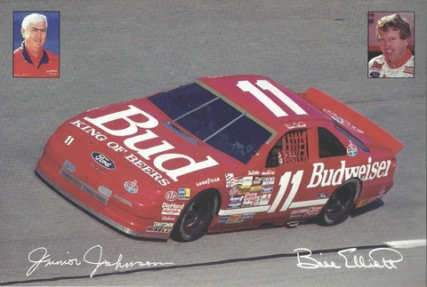1993 BILL ELLIOTT / JUNIOR JOHNSON "BUDWEISER" #11 NASCAR WINSTON CUP POSTCARD Cover
