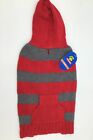 Top Paw Chunky Sweater with Pocket and Hood Red Gray Stripes Pet Dog NWT