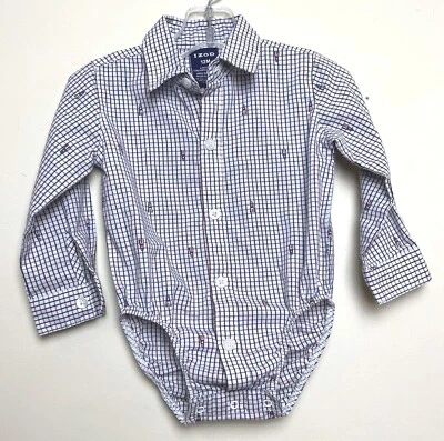 IZod Baby мальчиков размер 12 М кнопка чек платье рубашка синий белый красный маяки - Изображение 1 из 4