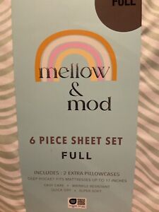 Mellow & mod 6 piece sheet set. Full size. Olive green +white stripe pattern.NWT