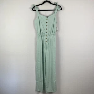 ModCloth Every Waking Momentum Jumpsuit Sleeveless Size M Green Linen Blend - Picture 1 of 10