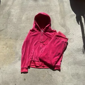 Vintage Y2K Juicy Couture Velour Matching TrackSuit Hot pink Sz Medium - Picture 1 of 12