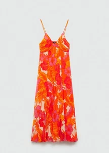 Mango Women's A-Line Dress V Neck Printed Draped Dress Orange Size Medium NWT - Picture 1 of 3