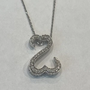 Jane Seymour Open Hearts 1/4ct Diamond 14K Solid White Gold Necklace ~ MRP $899 - Picture 1 of 3