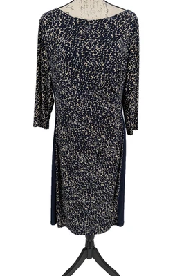 LAUREN RALPH LAUREN Dress SIZE 18 Blue Cream Sheath Stretch Business Cocktails - Image 1 of 4