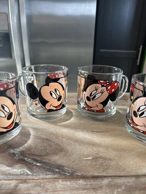 6 tazas de té de café de vidrio de colección Disney Mickey Minnie Mouse Anchor Hocking EE. UU. Foto 1 de 4