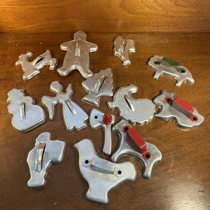 14 Vintage Aluminum Tin Cookie Cutters With Handles Holidays 1950s - Picture 1 of 10