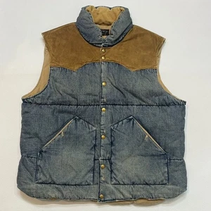 RRL Ralph Lauren Indigo Denim Down Vest XXL Vintage Aged Damage Japan JP - Picture 1 of 9