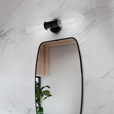 KICHLER Aviv 2-Light Black Bathroom Indoor Wall Sconce Light w/Clear Glass Shade - Image 1 of 4