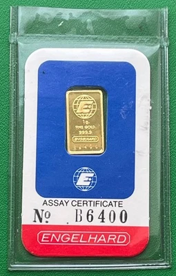 Vintage ENGELHARD 1 Gram Gold Bar in No Staples Assay - B Series - Image 1 of 2