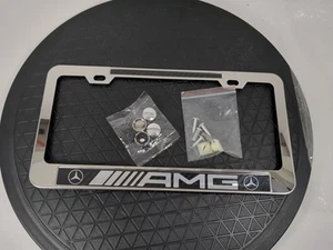 1pc ForMercedes AMG STAINLESS STEEL CHROME License Plate Frame+screw caps* - Foto 1 di 4