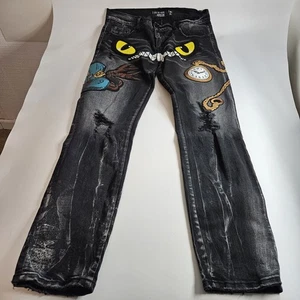 Cote De Nuits Men Black Distressed Jeans 36x33 - Picture 1 of 8