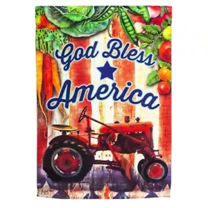**OPEN FLAG** Tractor God Bless America Evergreen SUEDE HOUSE Flag 28” x 44” - Picture 1 of 1