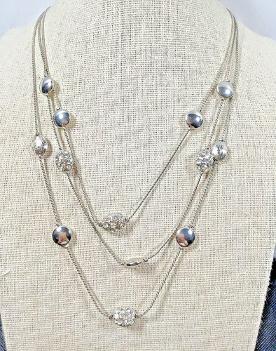 VETEMENTS Collana strato stazione tono argento accenti strass multifilo firmata nuova!