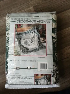 Textur gewebt Dekorateur afghanisch 100 % Baumwolle 48" x 60" Überwurf Decke "Jingle Bells" - Bild 1 von 3