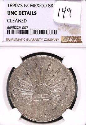 1890 Zs FZ Mexico 8 Reale UNC Details Cleaned #9-007 - Image 1 of 2
