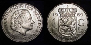 NETHERLANDS 1969 1 Gulden w/ Cock Privy VF/XF - Picture 1 of 1