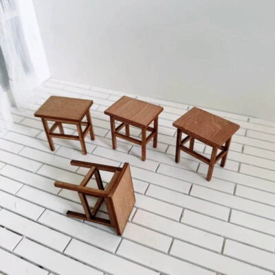 Taburete de banco 4 piezas escala 1:12 casa de muñecas miniaturas muebles sin terminar escuela granja Foto 1 de 4