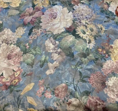 Fabric Floral Satin Jacquard Blue Multi Lovely! 56' X 38" B2 - Image 1 of 4