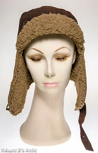 Aviator Cap With Lining Brown Faux Suede Military Look Steampunk Costume Hat - Picture 1 of 3