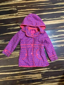 London Fog Girl Hooded Jacket Purple and Pink Hearts Size 6X London Fog Girls 6X - Picture 1 of 8