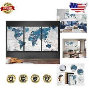 Elegant Fade-Resistant World Map Canvas Art, Perfect for Living Room & Office - Picture 1 of 8