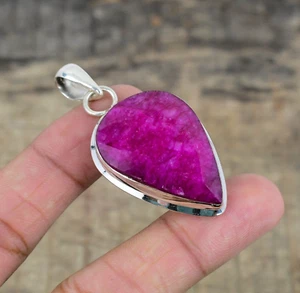 Pink Ruby Lab Created Gemstone Pendant 925 Sterling Silver Jewelry, Gift For Her - Picture 1 of 4