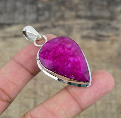 Pink Ruby Lab Created Gemstone Pendant 925 Sterling Silver Jewelry, Gift For Her - Image 1 of 4