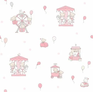 Kindertapete Papier Bär Hase weiß rosa beige Lullaby 102202 (3,58€/1qm) - Bild 1 von 2