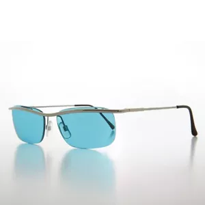 Teal Y2k Sleek Rectangle Vintage Sunglasses - Hyland - Picture 1 of 3