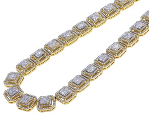 14K Mens Yellow Gold Real Diamond Double Halo Square Baguette Chain 13MM 23.75CT - Picture 1 of 7