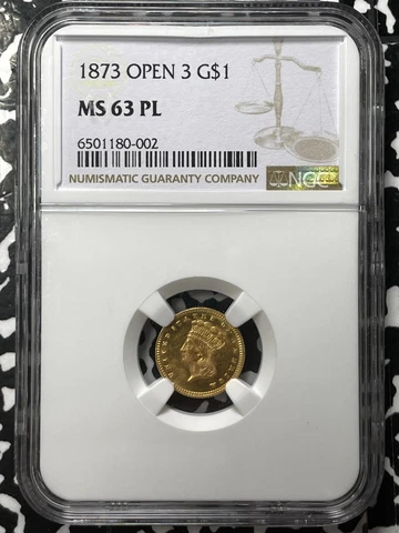 1873 U.S. Indian Princess $1 Dollar NGC MS63 PL Lot#G4346 Gold! Open 3 Cover