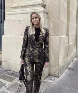 BNWT ZARA Brocade Black Gold Jacquard Tuxedo Floral Blazer Jacket M 4387/398/830 - Picture 1 of 13