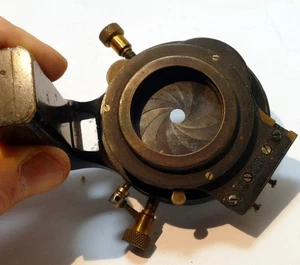 Antique Microscope Stage, Brass Parts with aperture blades, rail - Picture 1 of 9