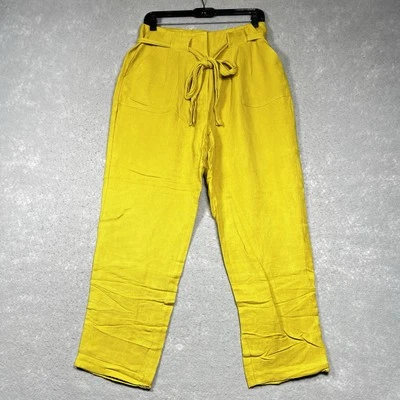 Pantalones Anthropologie Elevenses para mujer talla mediana amarillos plisados cintura corbata Foto 1 de 4