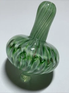 TVG Teign Valley Glass Hand Blown Green Gold Stone Spinning Top - Picture 1 of 8