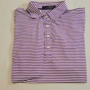 RLX Ralph Lauren Polo Shirt Short Sleeve Golf Purple White Stripe Men Size L - Picture 1 of 9