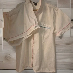 J.Crew Women’s Tipped Pajama Set Shorts Short Sleeve White Teal & Pink Piping - Picture 1 of 10