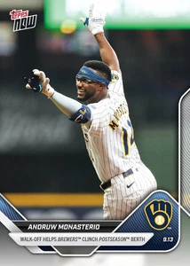 2025 Topps Now Walk-Off Clinch Postseason #708 Andruw Monasterio Brewers - Picture 1 of 2