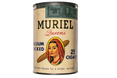 Etiqueta de papel rara de los años 50 "Muriel Queens" 25 cigarros envasados al vacío lata, en muy buen estado Foto 1 de 4