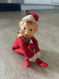 Vintage Christmas Red Knee Hugger Pixie Elf 9” (Damaged) - Picture 1 of 8