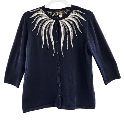 Vtg Bob Mackie Wearable Art Embellished Sequin Black Knit Cardigan Women’s Sz M - Изображение 1 из 4
