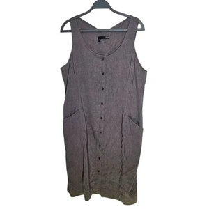 Eileen Fisher L Linen Viscose Button Front Midi Dress Minimalist Lagenlook - Picture 1 of 11