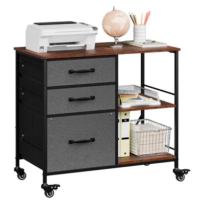 Archivador móvil archivador lateral de madera con cajones y estante abierto gris oscuro Foto 1 de 4