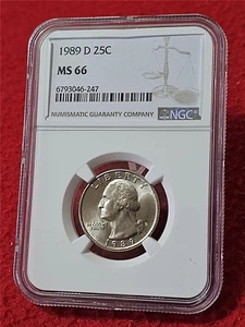 1989-D WASHINGTON QUARTER   NGC MS 66  UNCIRCULATED                     #T5695 - Picture 1 of 2