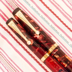 Vintage PARKER CHALLENGER SENIOR Wine Red Marble Button- Fountain Pen Pencil SET - Picture 1 of 5