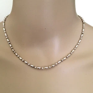 925 SS Shiny Elongated Bead Necklace 16" -Gifts for Her- Birthday - Anniversary - Picture 1 of 4